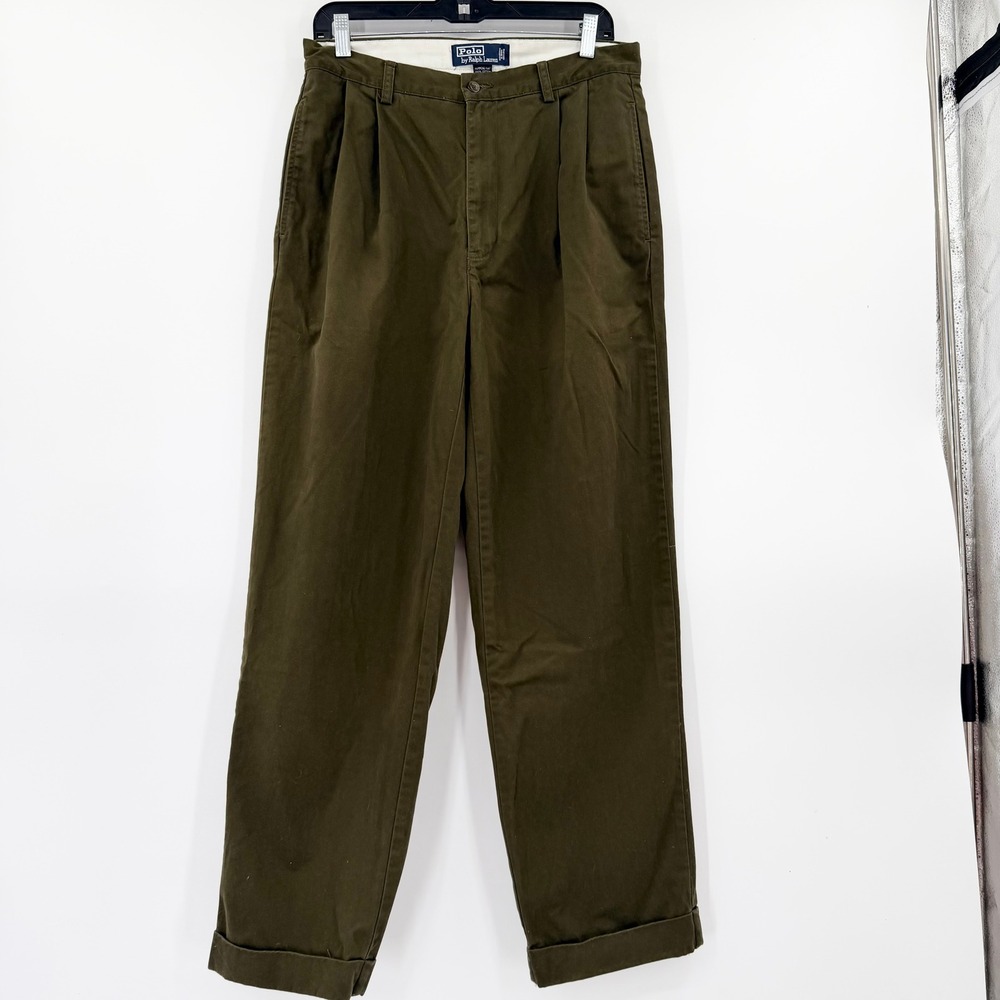 Vintage Polo Ralph Lauren 100% Cotton Hammond Chino Pants Olive Green 33/30